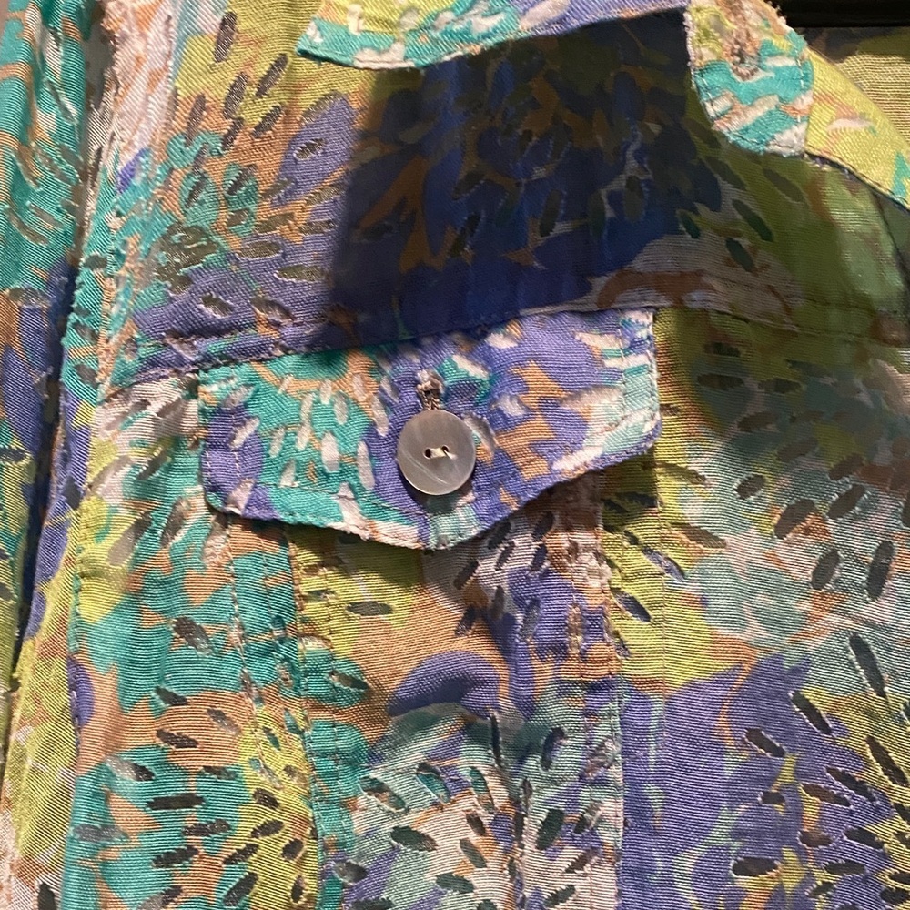 Ruby Rd Blue Green Textured Jacket Lightweight Button Up Layering Top 18 Artsy - Picture 5 of 12